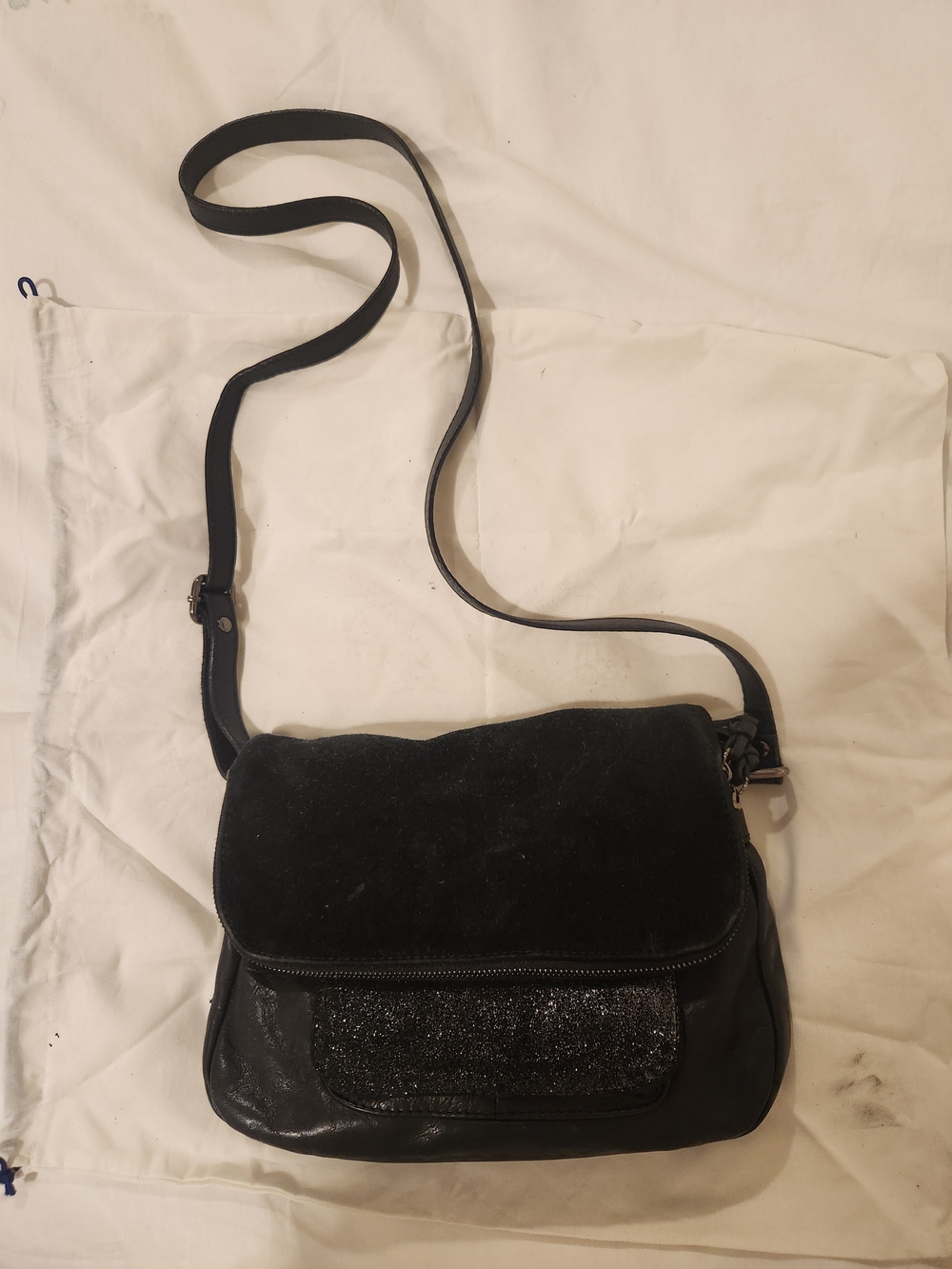 Black Women's Suede and Leather Crossbody Bag